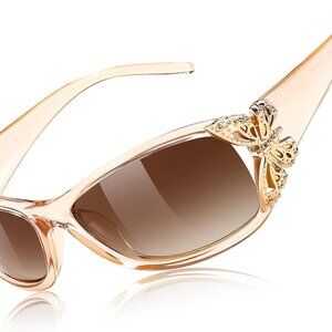 Trendy Polarized Y2K Sunglasses Wrap Around Butterfly Design Fashion Sunnies UV4